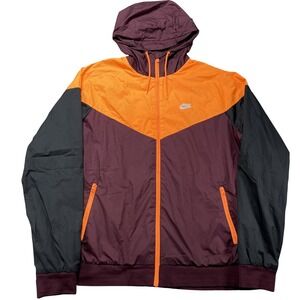 Nike Jacket Mens Large Orange Colorblock Hooded Zip Windbreaker 727324-681